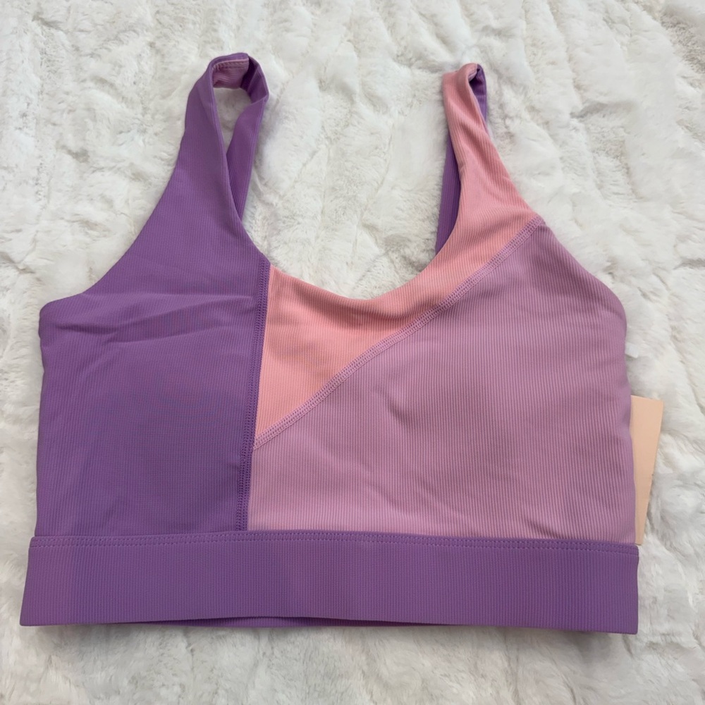 NWOT Wilo Colorblock Ribbed Sports Bra -Purple & Pink Yoga Gym Athleisure Size S